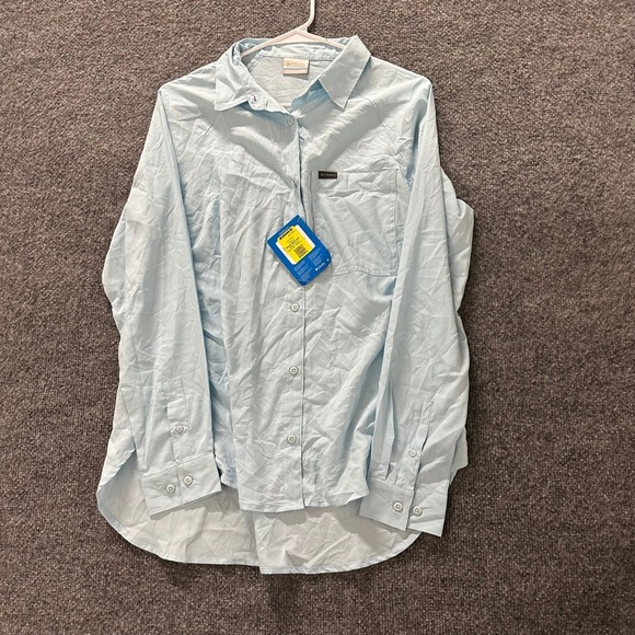 Columbia Tops - Columbia Shirt Womens Size M Light Blue Grid Pattern Long Sleeve Outdoor Hiking